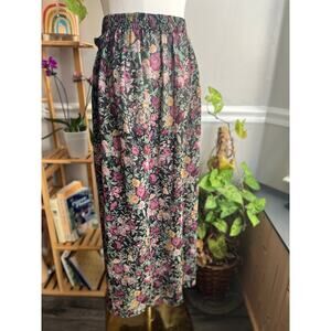 Vintage 90s Dark Floral Sheer Pleated Maxi Skirt Size Medium